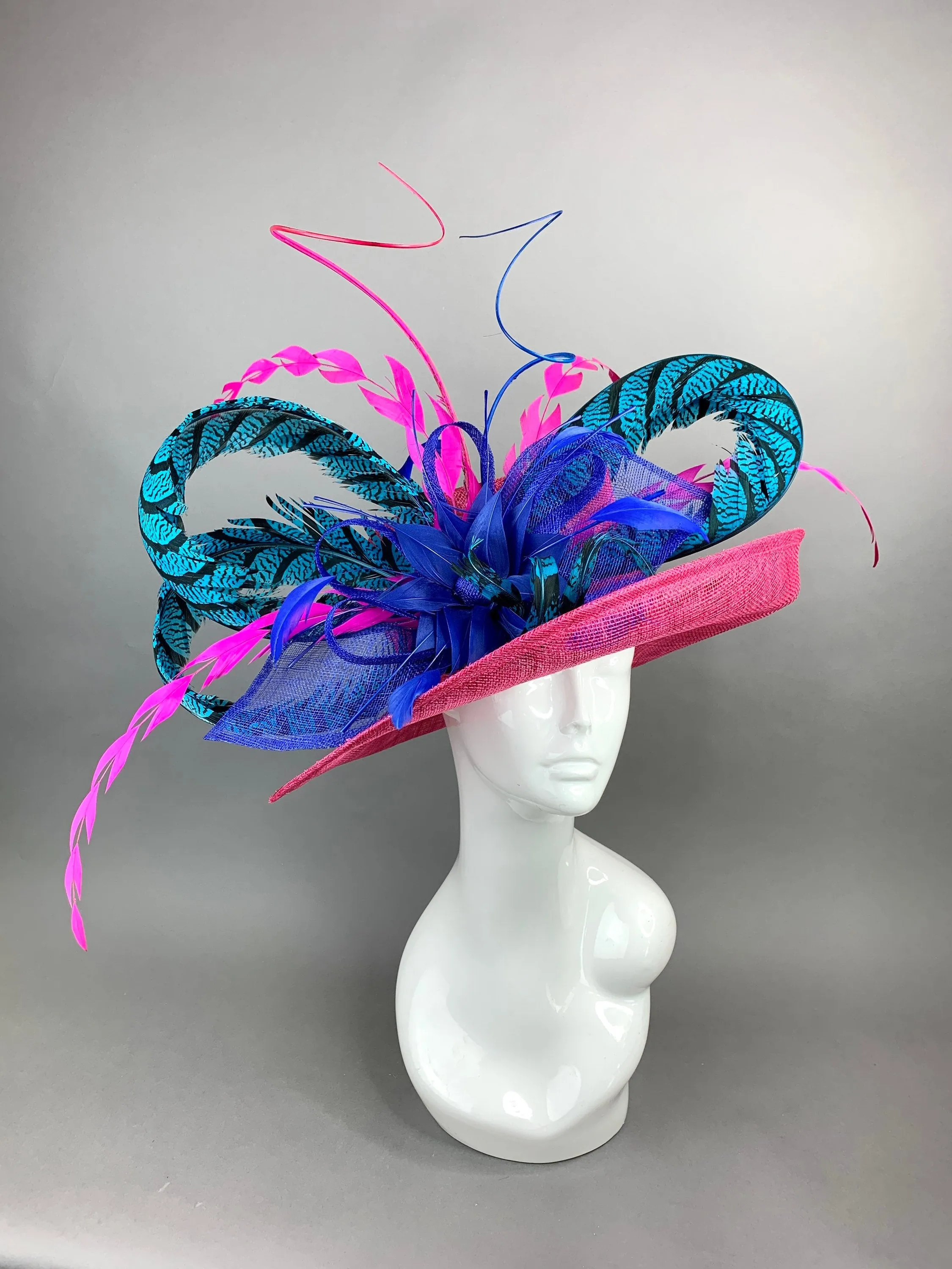 FUCHSIA HAT W/TURQUOISE LADY AMHERST FEATHERS