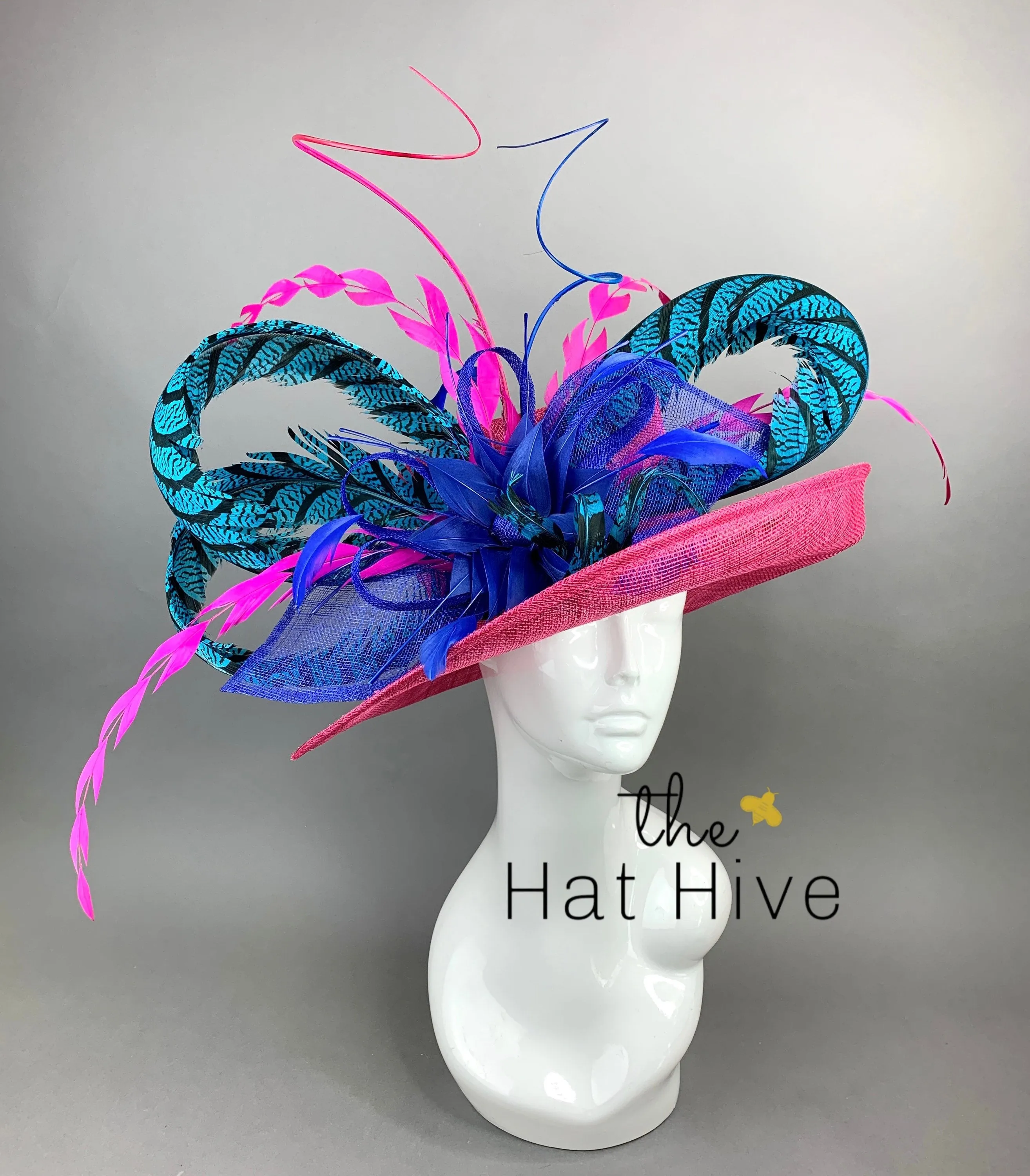 FUCHSIA HAT W/TURQUOISE LADY AMHERST FEATHERS