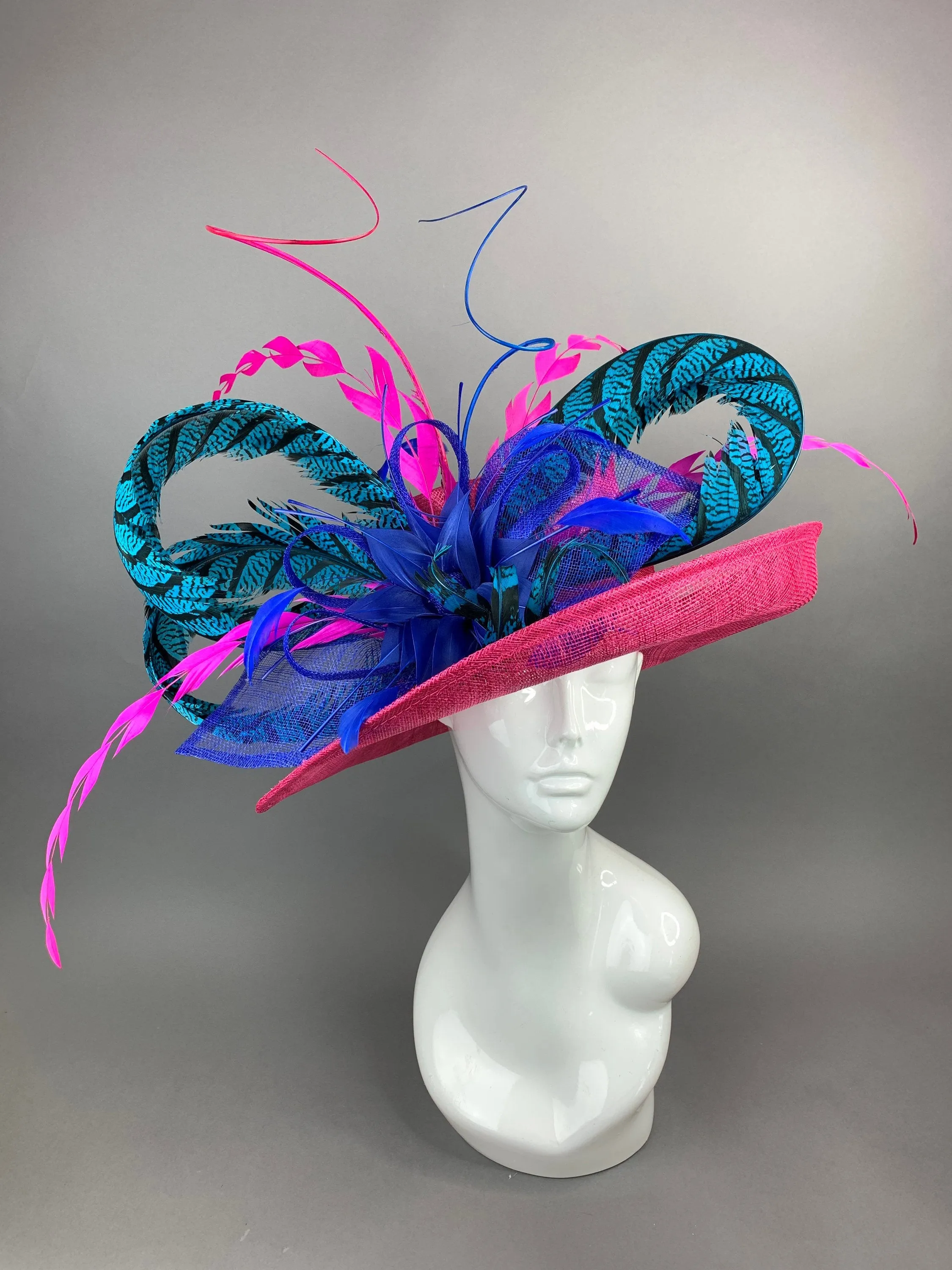 FUCHSIA HAT W/TURQUOISE LADY AMHERST FEATHERS