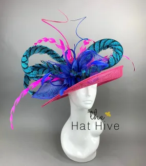 FUCHSIA HAT W/TURQUOISE LADY AMHERST FEATHERS