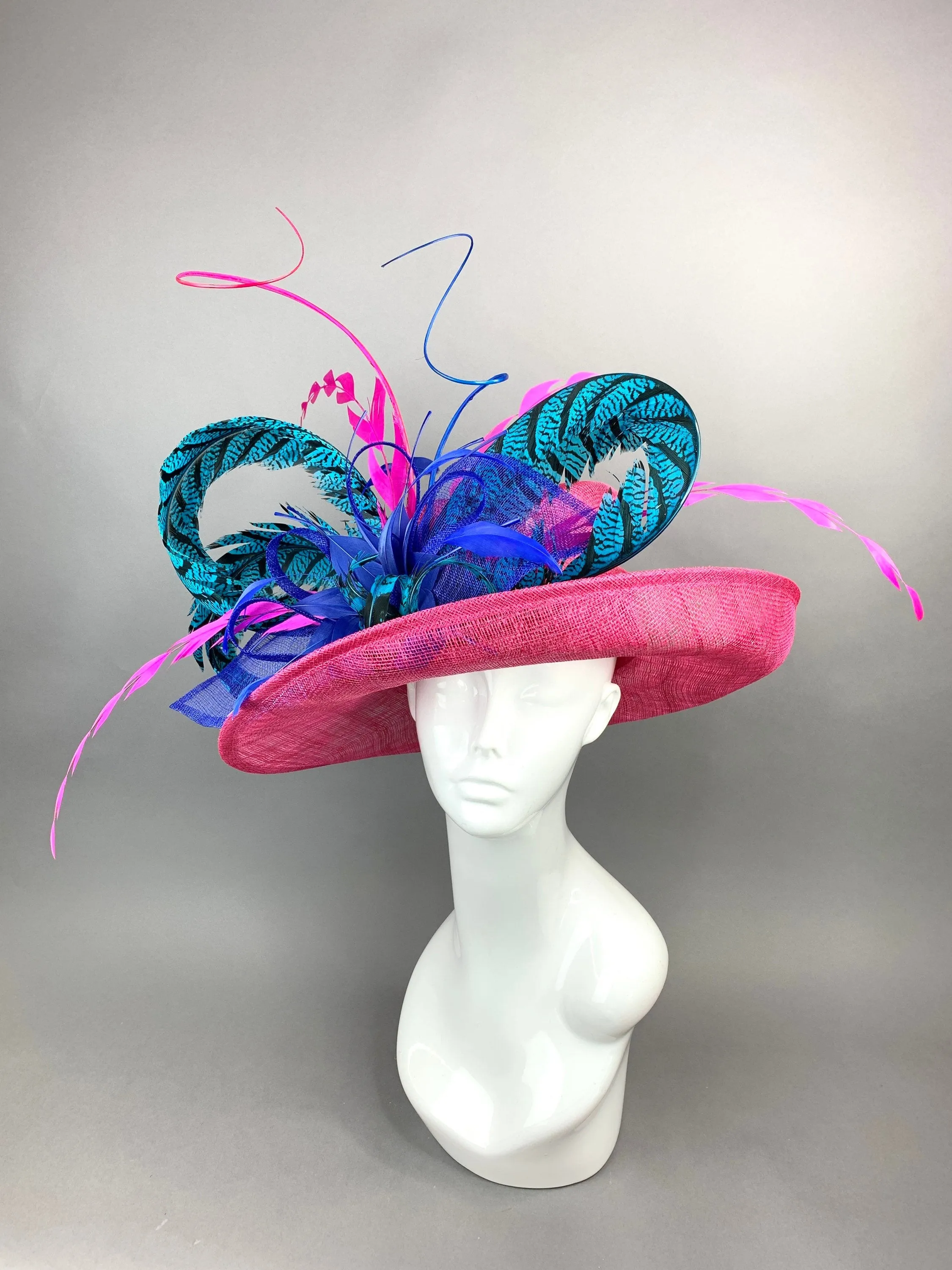 FUCHSIA HAT W/TURQUOISE LADY AMHERST FEATHERS