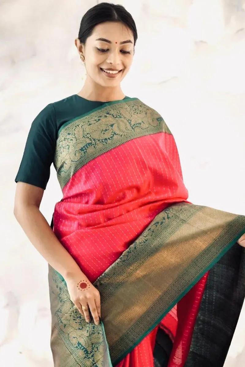 Girlish Pink Soft Silk Saree With Sophisticated Blouse Piece