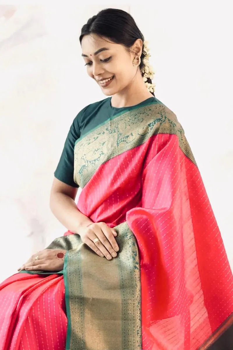 Girlish Pink Soft Silk Saree With Sophisticated Blouse Piece