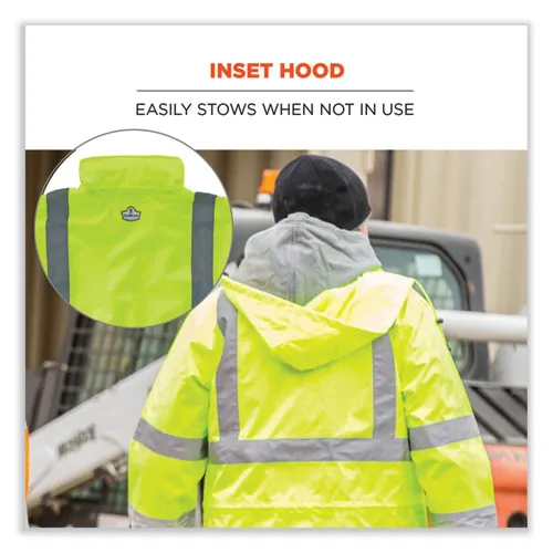 Glowear 8365 Class 3 Hi-vis Rain Jacket, Polyester, Medium, Lime, Ships In 1-3 Business Days