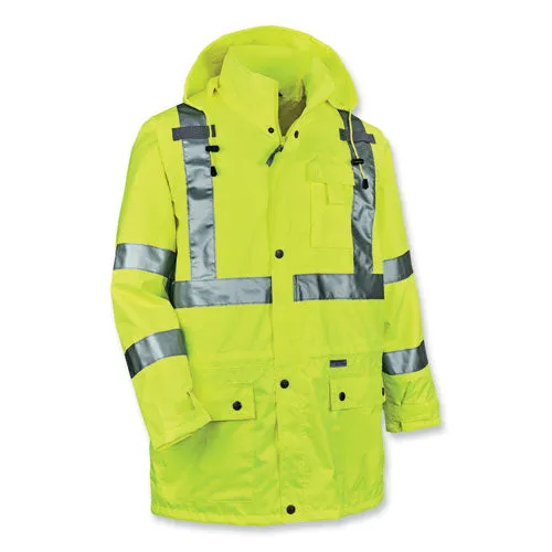 Glowear 8365 Class 3 Hi-vis Rain Jacket, Polyester, Medium, Lime, Ships In 1-3 Business Days