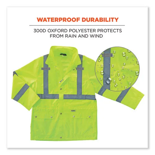 Glowear 8365 Class 3 Hi-vis Rain Jacket, Polyester, Medium, Lime, Ships In 1-3 Business Days