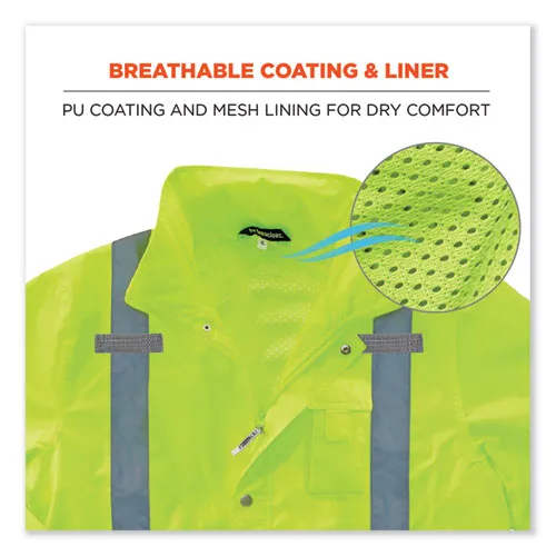 Glowear 8365 Class 3 Hi-vis Rain Jacket, Polyester, Medium, Lime, Ships In 1-3 Business Days