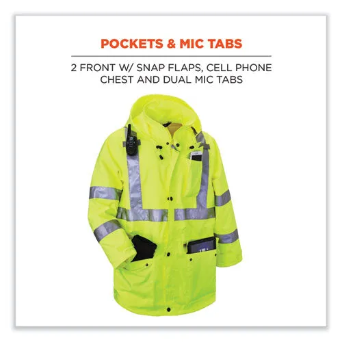 Glowear 8365 Class 3 Hi-vis Rain Jacket, Polyester, Medium, Lime, Ships In 1-3 Business Days
