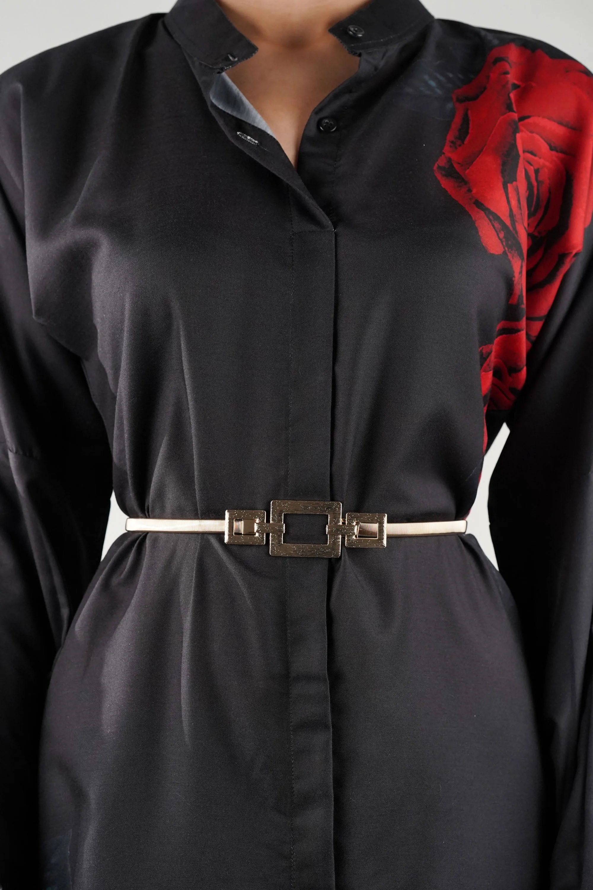 Golden Geometric Buckle Metal Belt