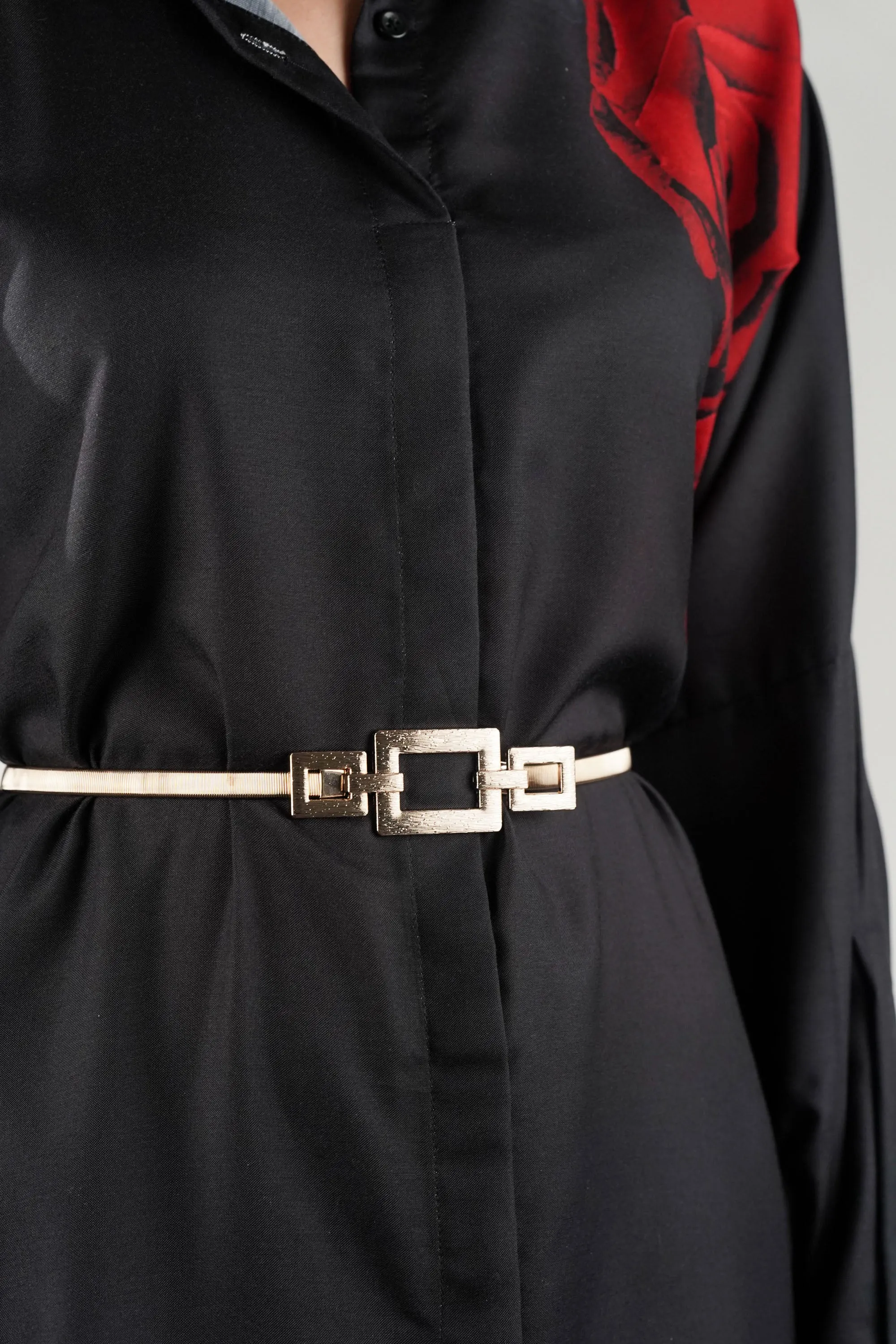 Golden Geometric Buckle Metal Belt
