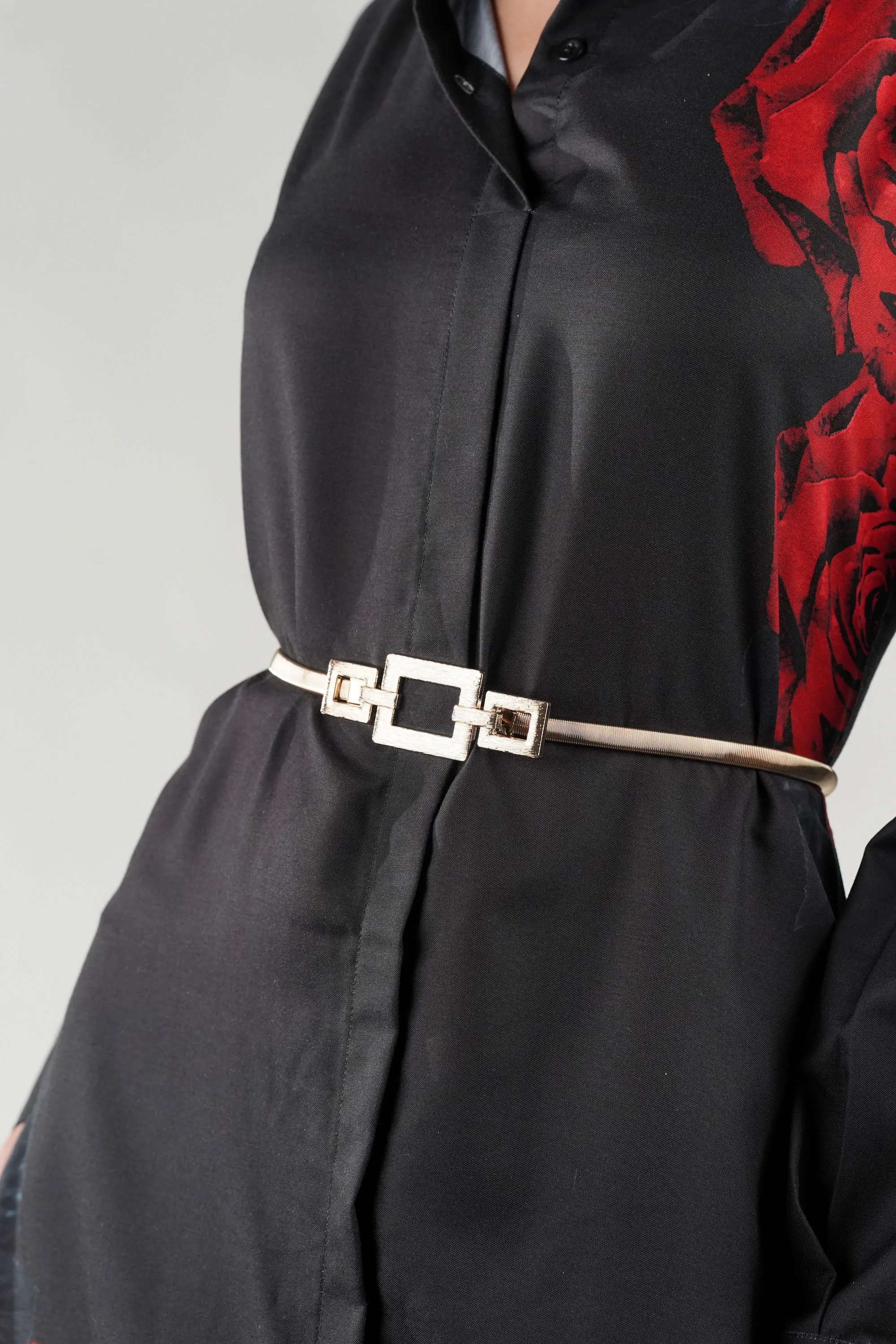 Golden Geometric Buckle Metal Belt