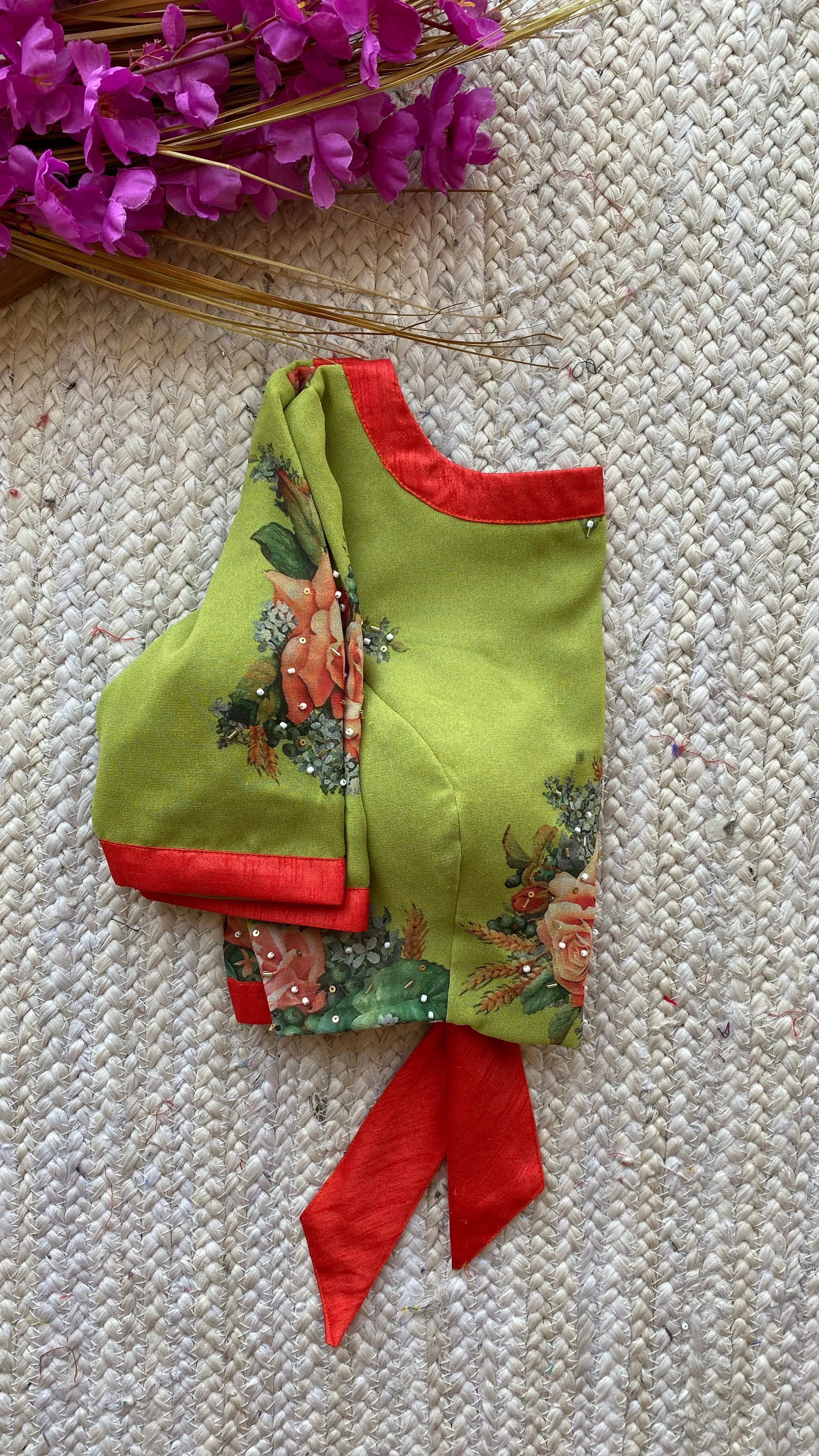 Green soft georgette hand embroidered blouse