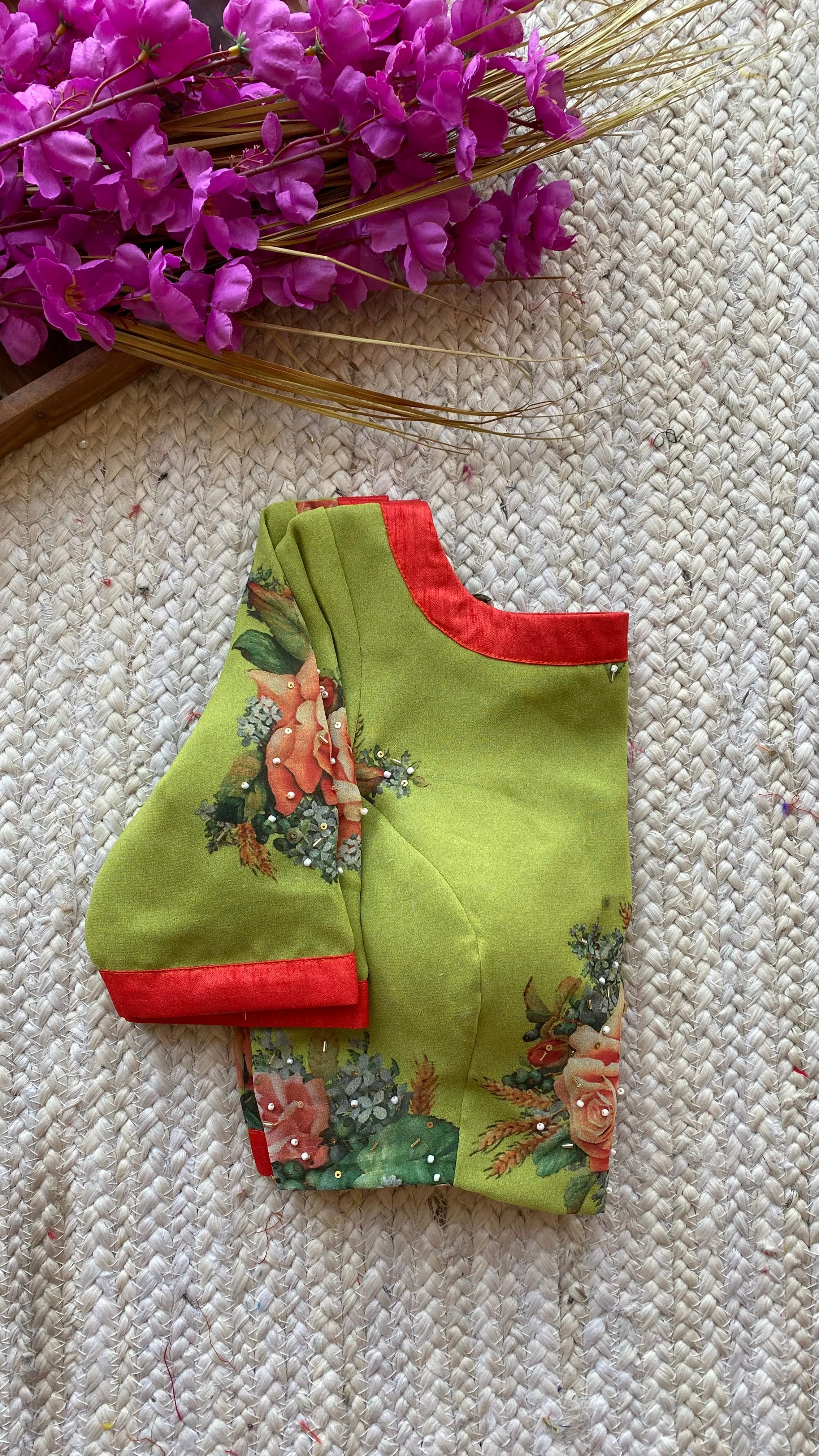 Green soft georgette hand embroidered blouse