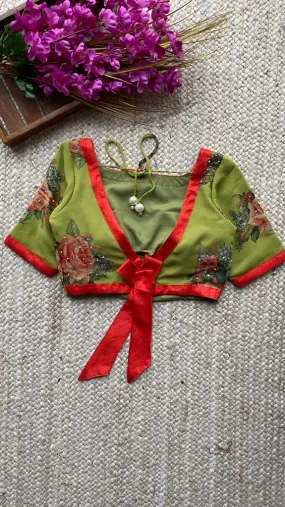 Green soft georgette hand embroidered blouse