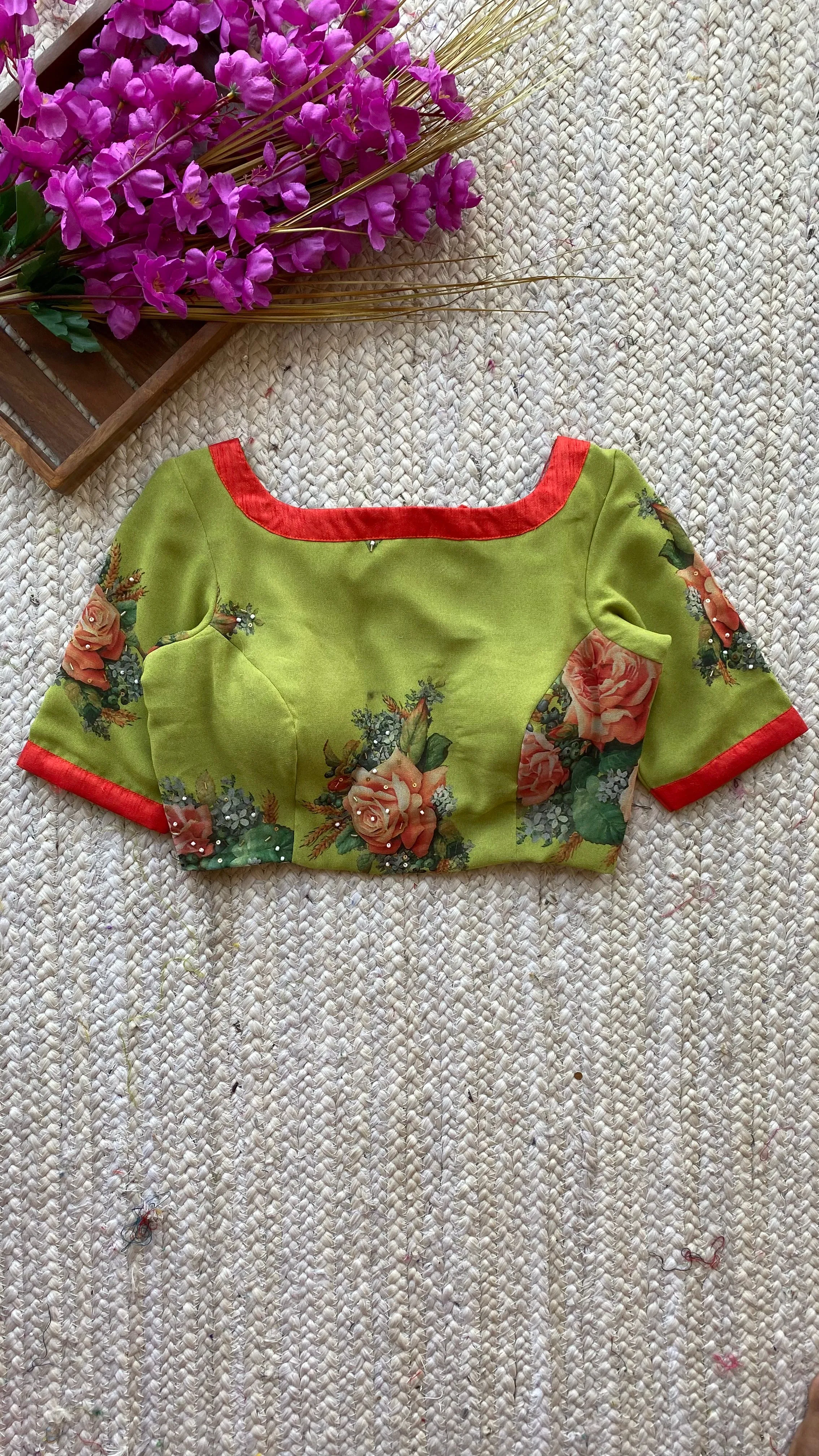 Green soft georgette hand embroidered blouse