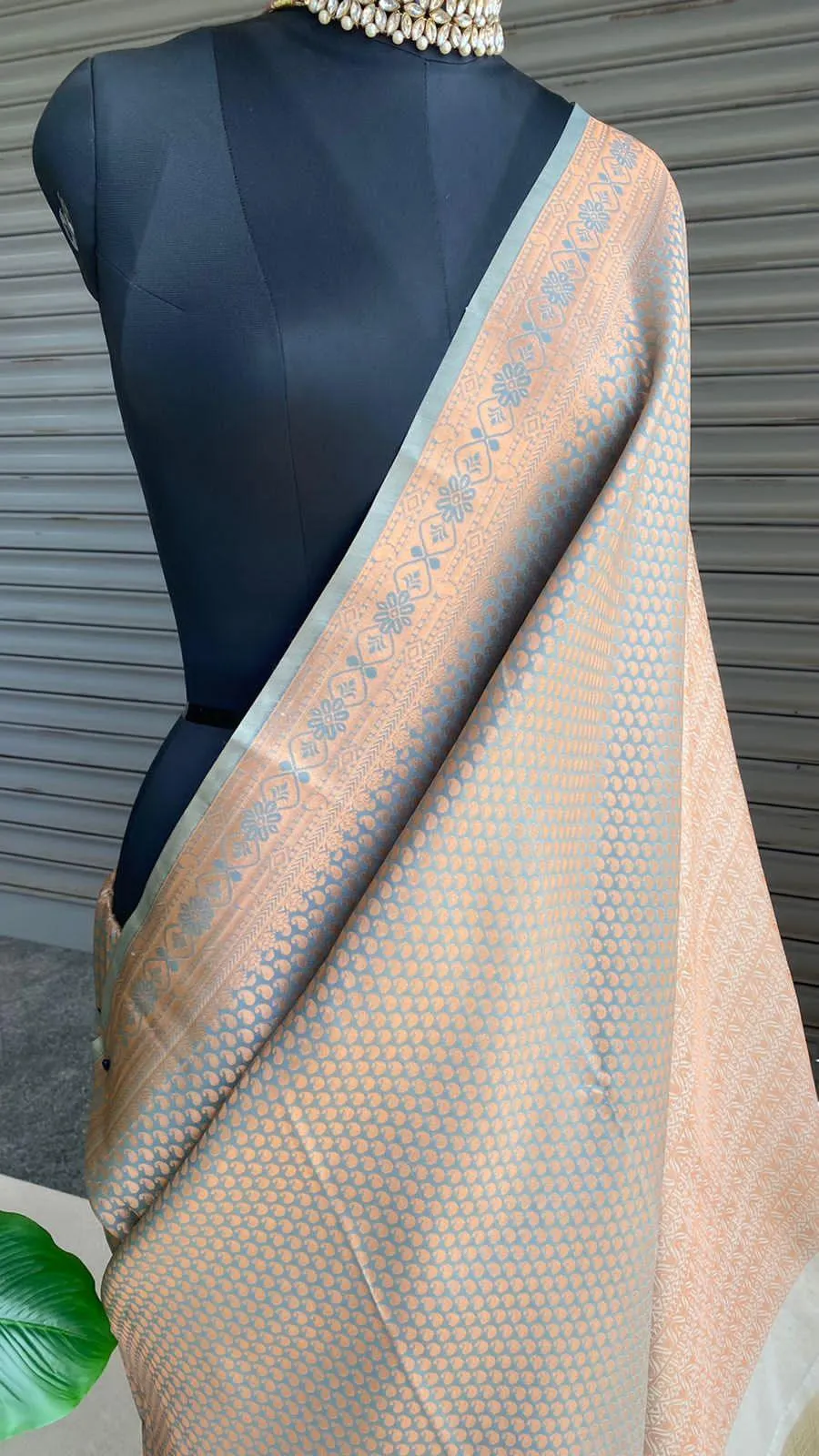 Grey and peach Silk saree with blouse