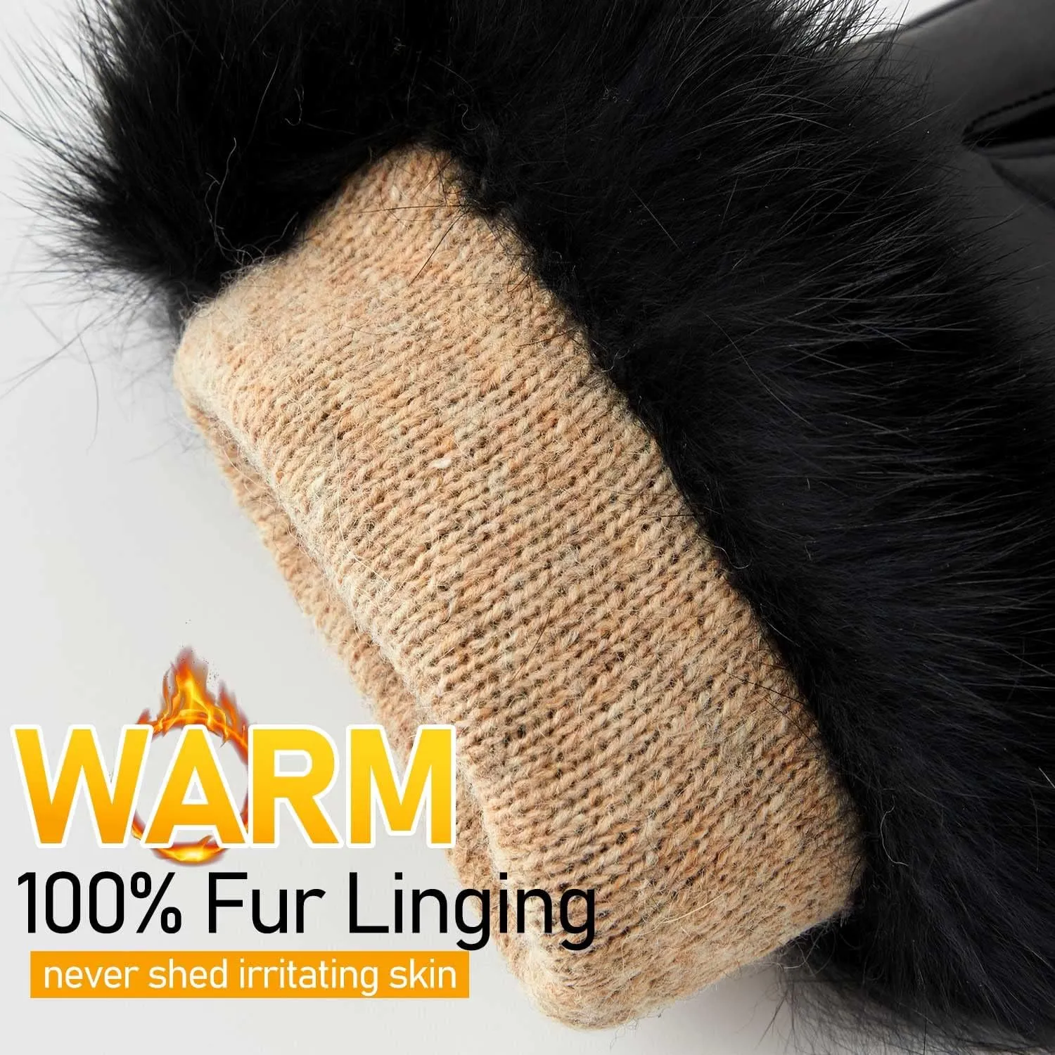 GSG Women Leather Gloves Luxury Rabbit Fur Cuff Winter Touchscreen Warm Driving Gloves