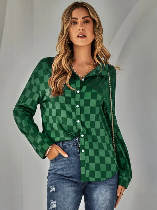 Harmonia Women's Fashion Cardigan Casual Plaid Jacquard Shirt