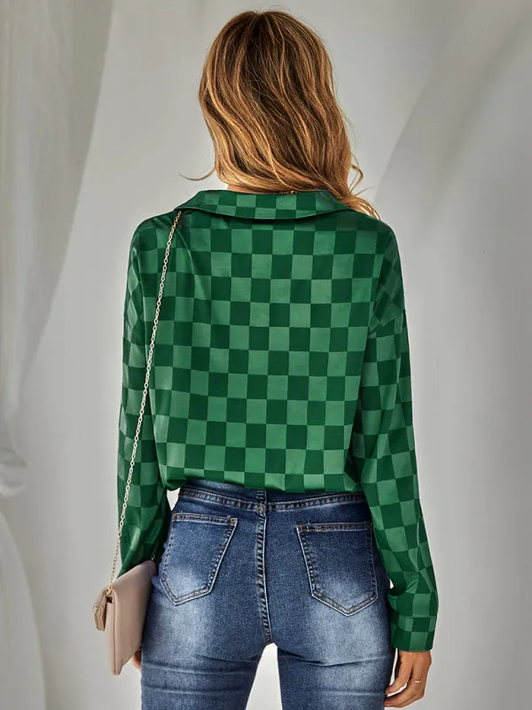 Harmonia Women's Fashion Cardigan Casual Plaid Jacquard Shirt