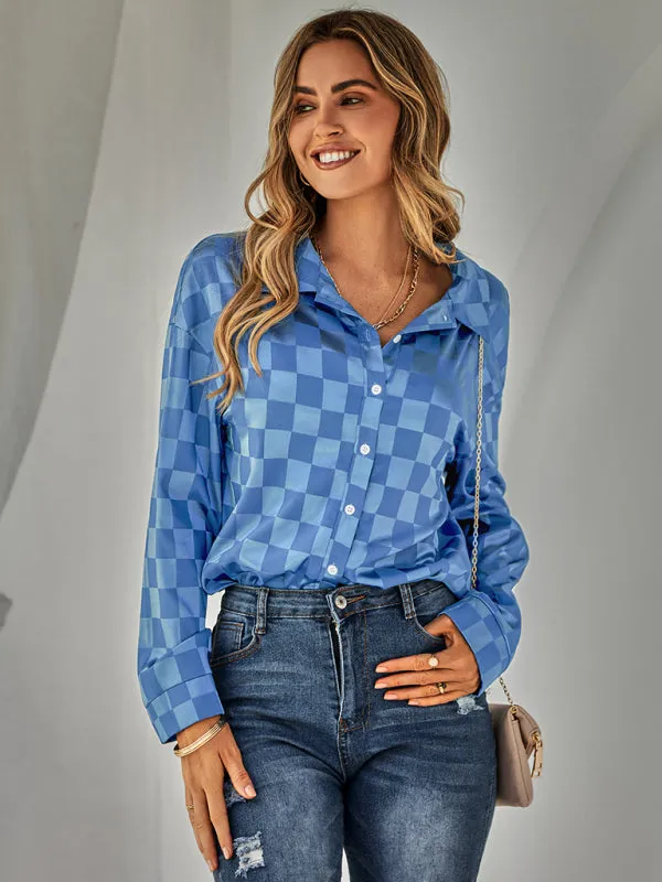 Harmonia Women's Fashion Cardigan Casual Plaid Jacquard Shirt