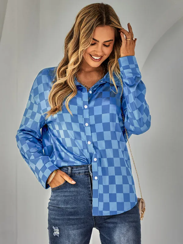 Harmonia Women's Fashion Cardigan Casual Plaid Jacquard Shirt