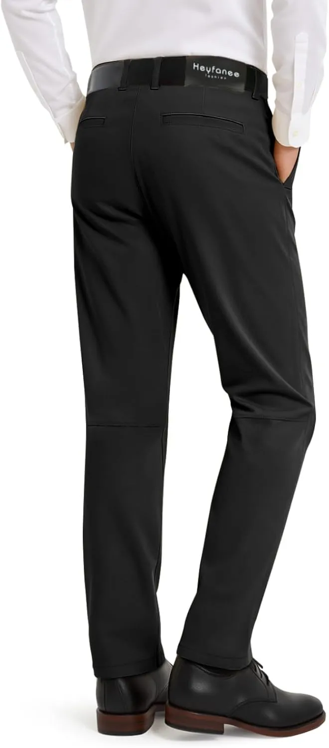 Heyfanee Men's Dress Pants Slim Fit Stretch Expandable Waist Flat Front Chinos Pants for Men
