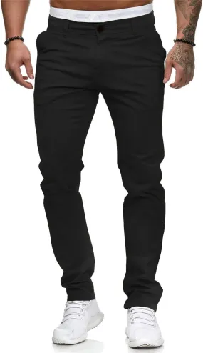 HUNGSON Mens Chinos Dress Pants Slim Straight Fit Flat-Front Golf Pants Casual Travel Slacks