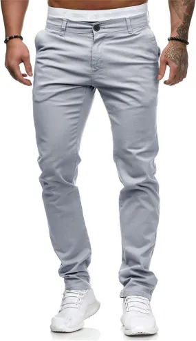 HUNGSON Mens Chinos Dress Pants Slim Straight Fit Flat-Front Golf Pants Casual Travel Slacks