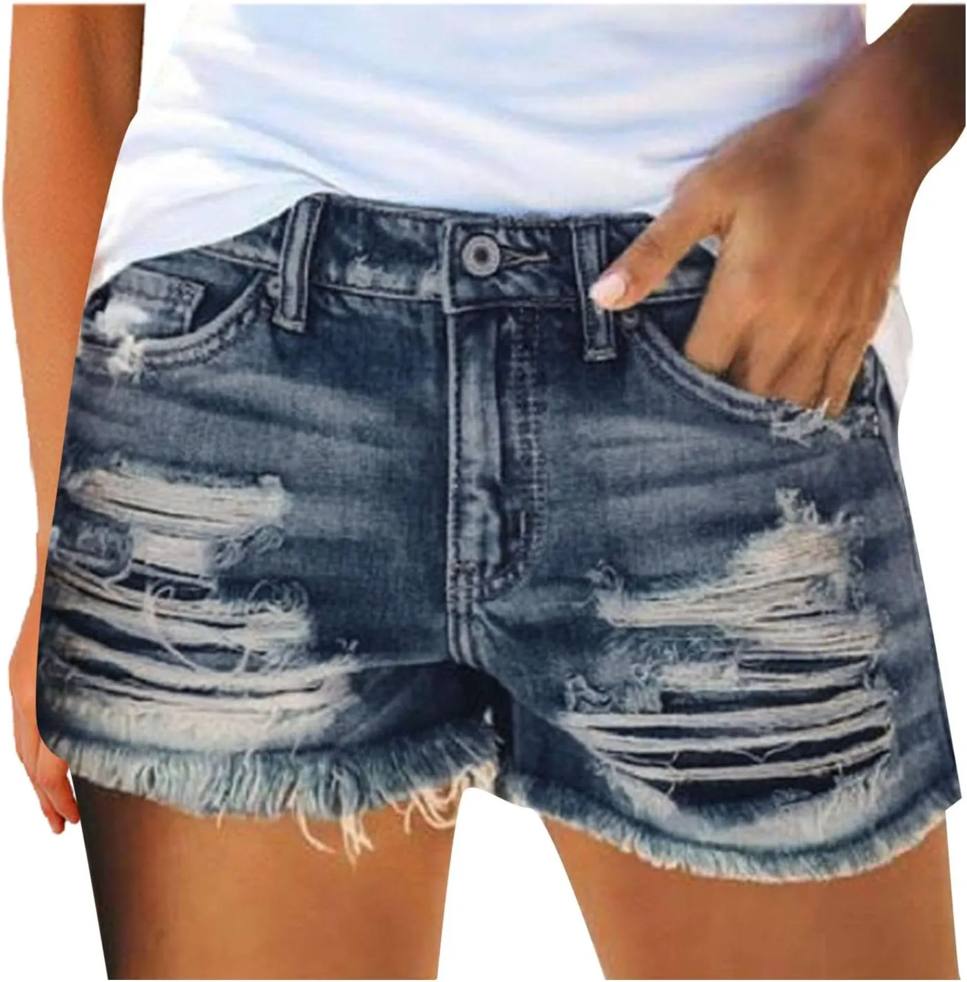 iLH Women's Sexy Summer Mid Waist Ripped Jean, Women's High Waisted Rolled Hem Distressed Jeans Ripped Denim Shorts