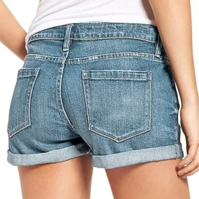 iLH Women's Sexy Summer Mid Waist Ripped Jean, Women's High Waisted Rolled Hem Distressed Jeans Ripped Denim Shorts