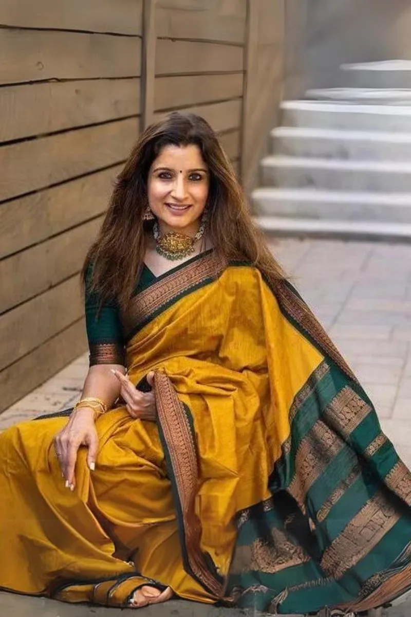 Impressive Mustard Soft Silk Saree With Enticing Blouse Piece