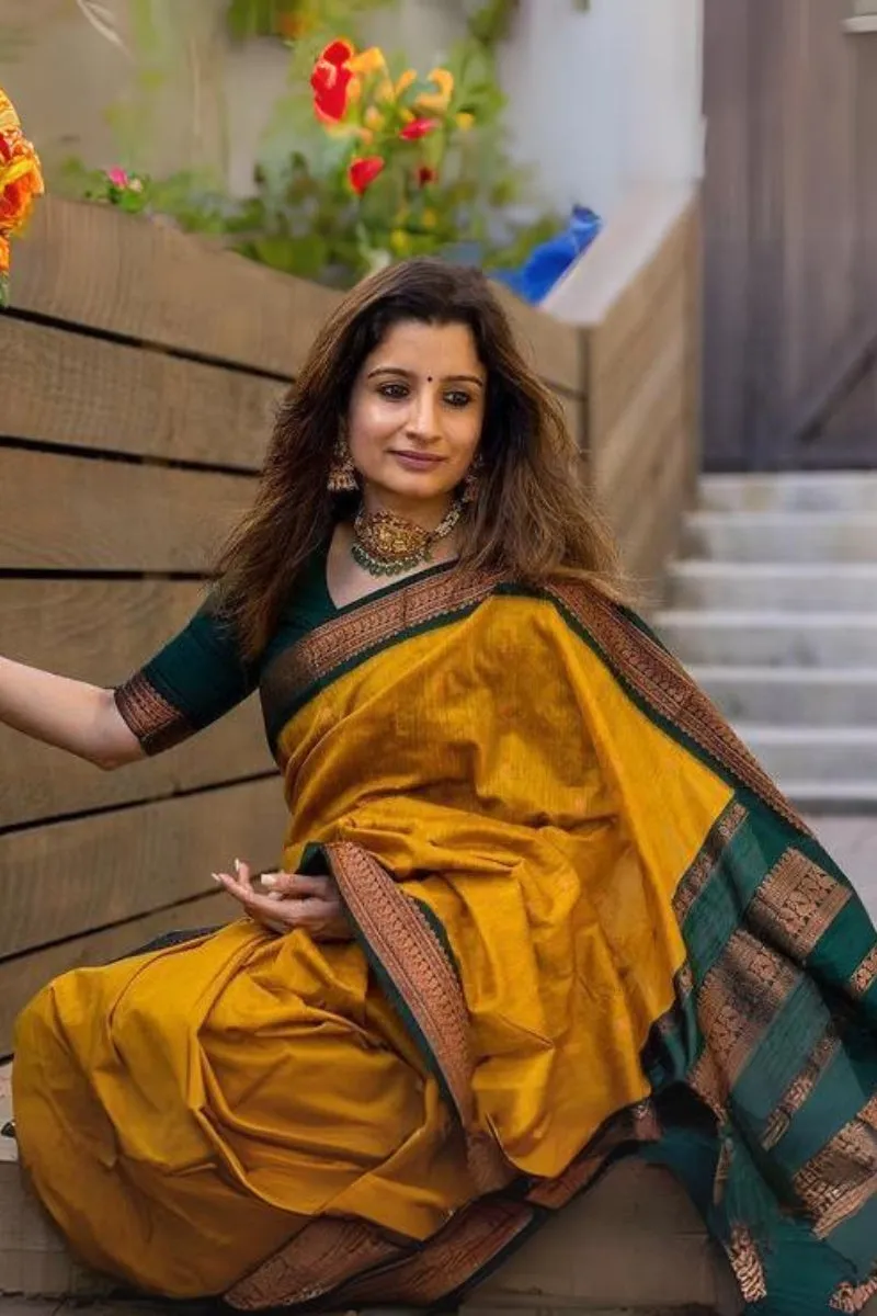 Impressive Mustard Soft Silk Saree With Enticing Blouse Piece