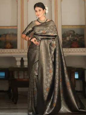 Intricate Black Soft Silk Saree With Staring Blouse Piece