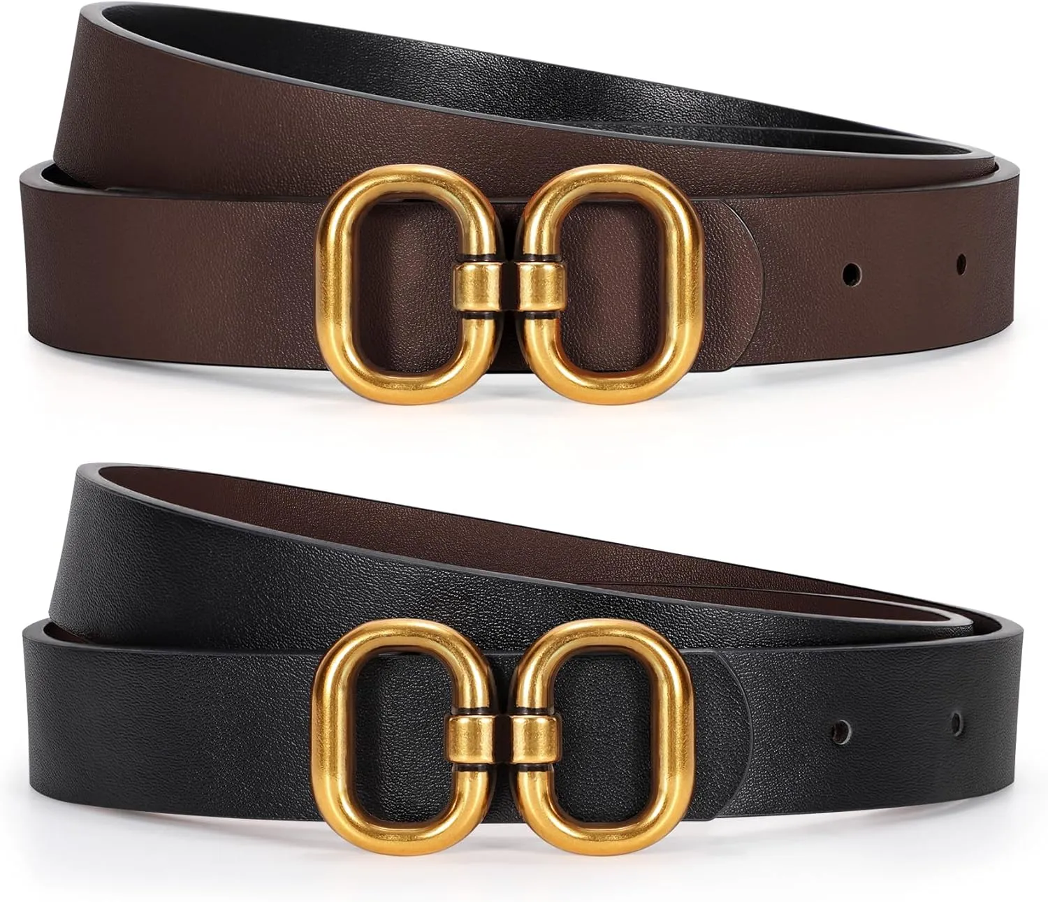 KASBAH Women Reversible Leather Belt for Jeans Dresses Two-in-One Ladies Waist Belt With Gold Buckle