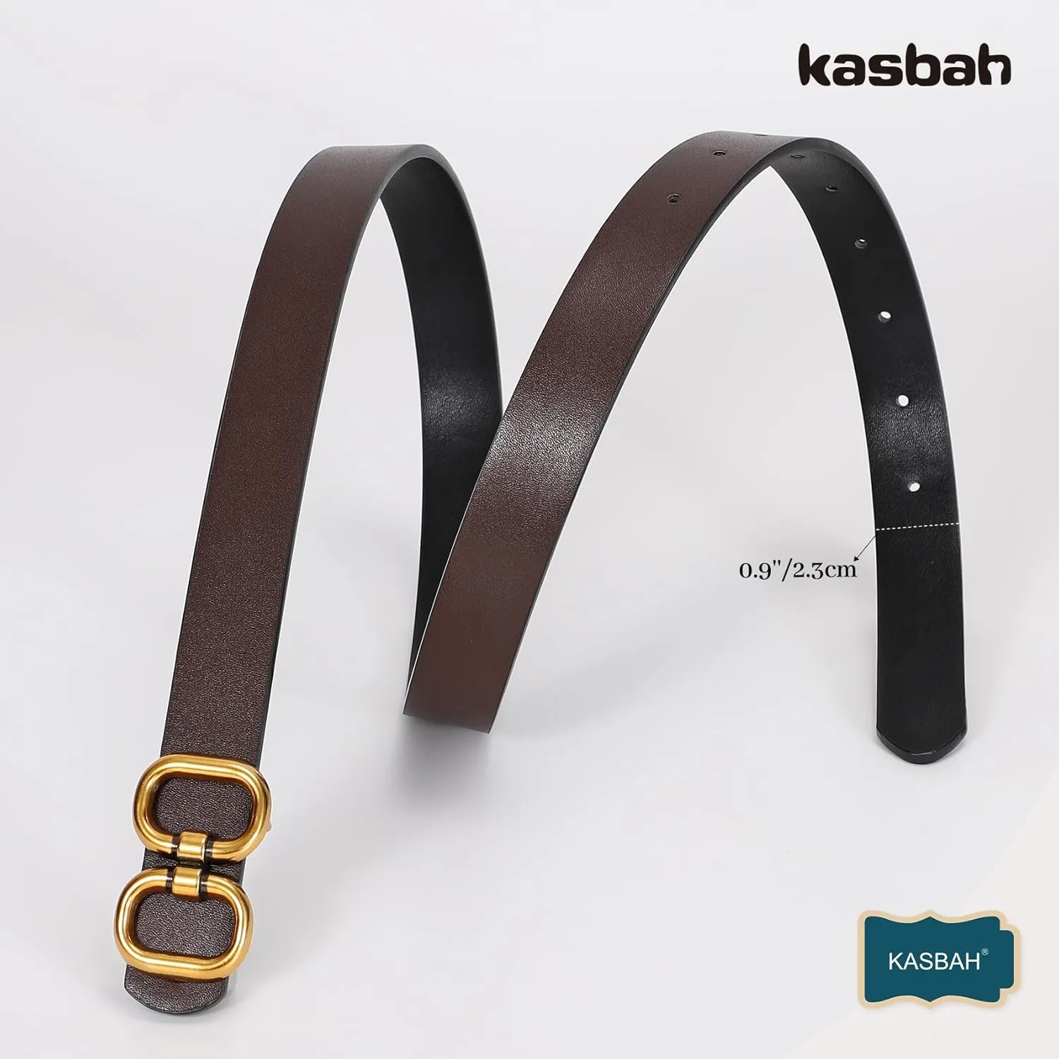 KASBAH Women Reversible Leather Belt for Jeans Dresses Two-in-One Ladies Waist Belt With Gold Buckle