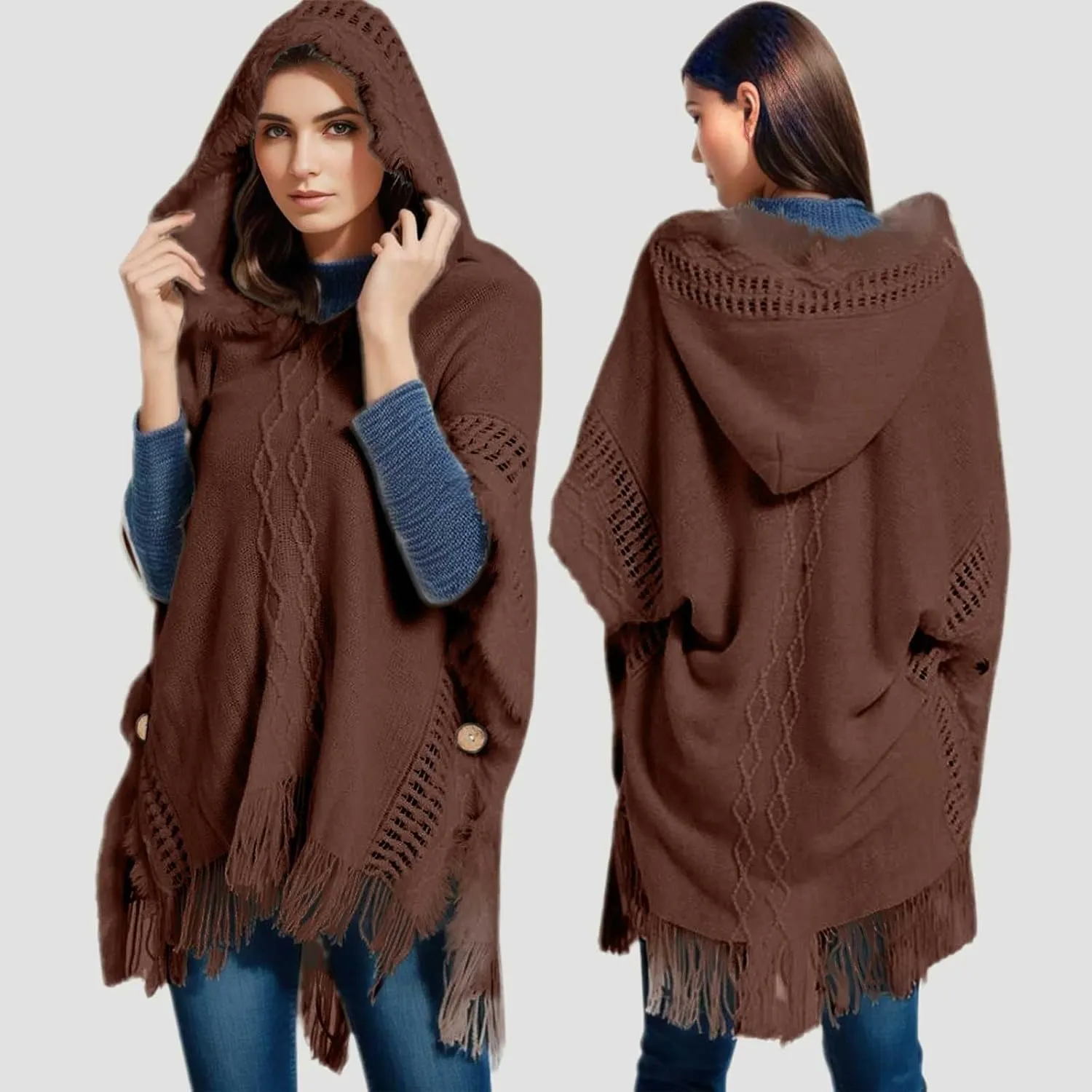 Knitting Thick Women's Loose Shawl Plus Size Thermal Casual Sweater Shawl Comfort Fall Winter Warm Scarf with Tassel