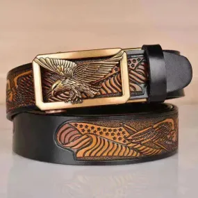 Leather Men's Eagle Embossed Belt