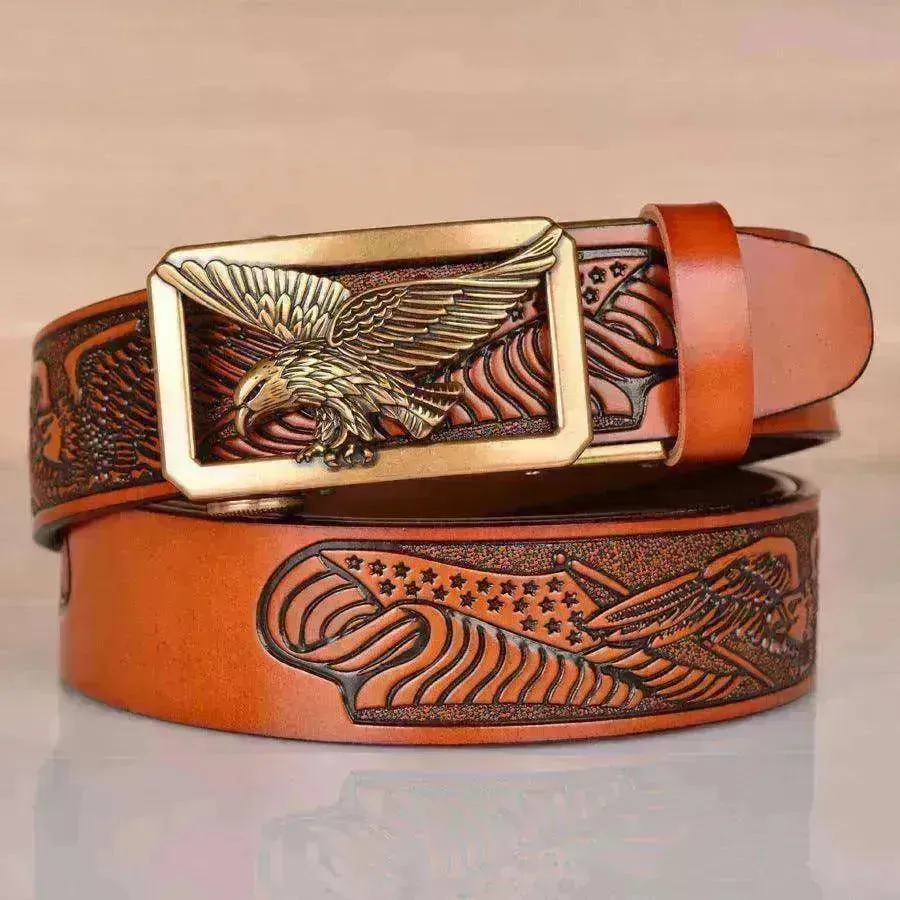 Leather Men's Eagle Embossed Belt