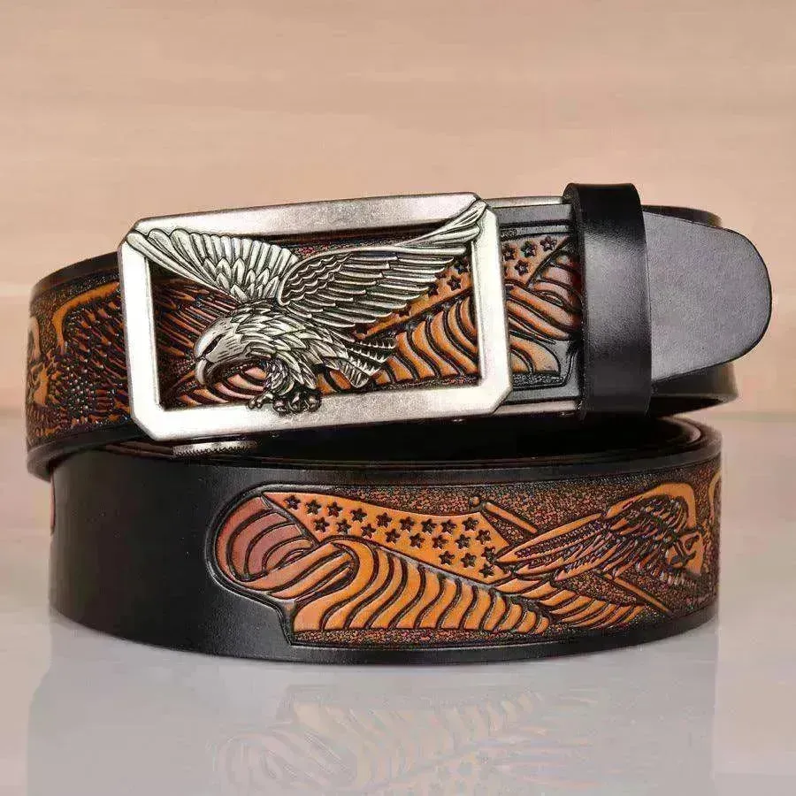 Leather Men's Eagle Embossed Belt