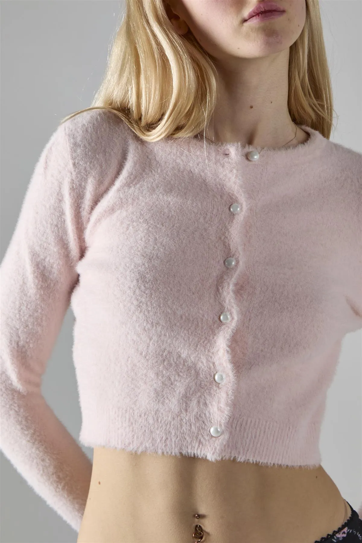 Light Pink Long Sleeve Crop-Cardigan