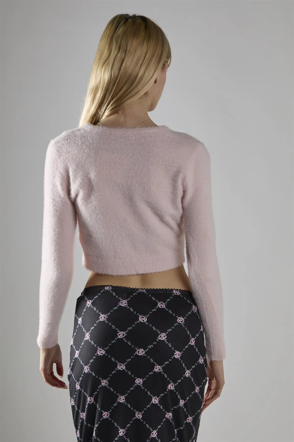 Light Pink Long Sleeve Crop-Cardigan
