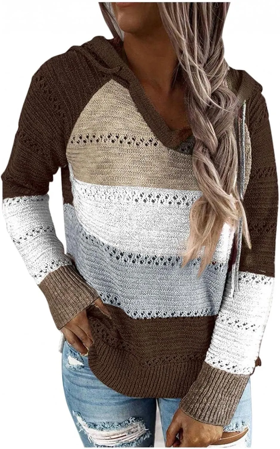 Lighweight Hoodies for Women Pullover Knit Pockets Long Sleeve Hooded Sweatshirt Jacket Hoody Light Weight Drop Shoulder