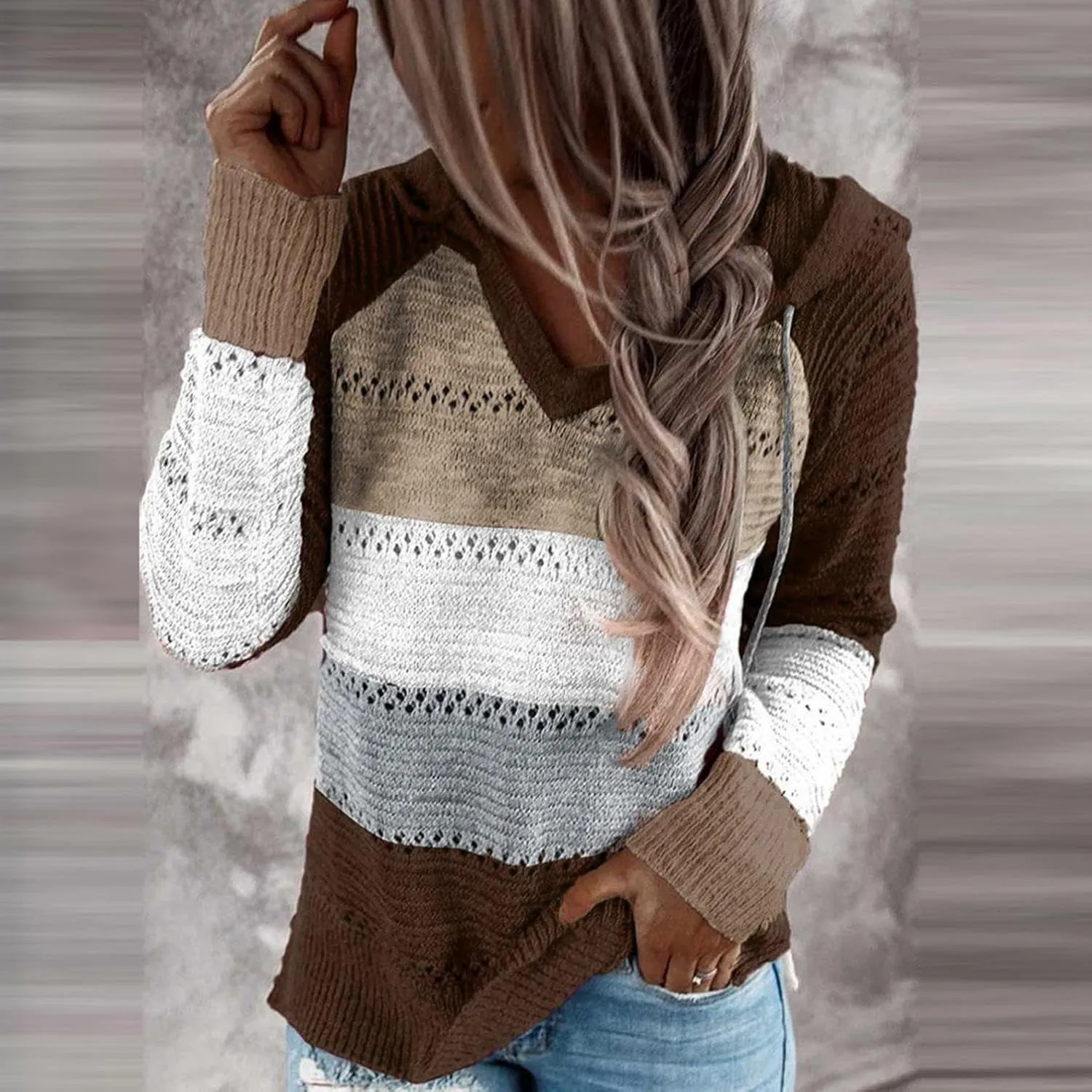 Lighweight Hoodies for Women Pullover Knit Pockets Long Sleeve Hooded Sweatshirt Jacket Hoody Light Weight Drop Shoulder