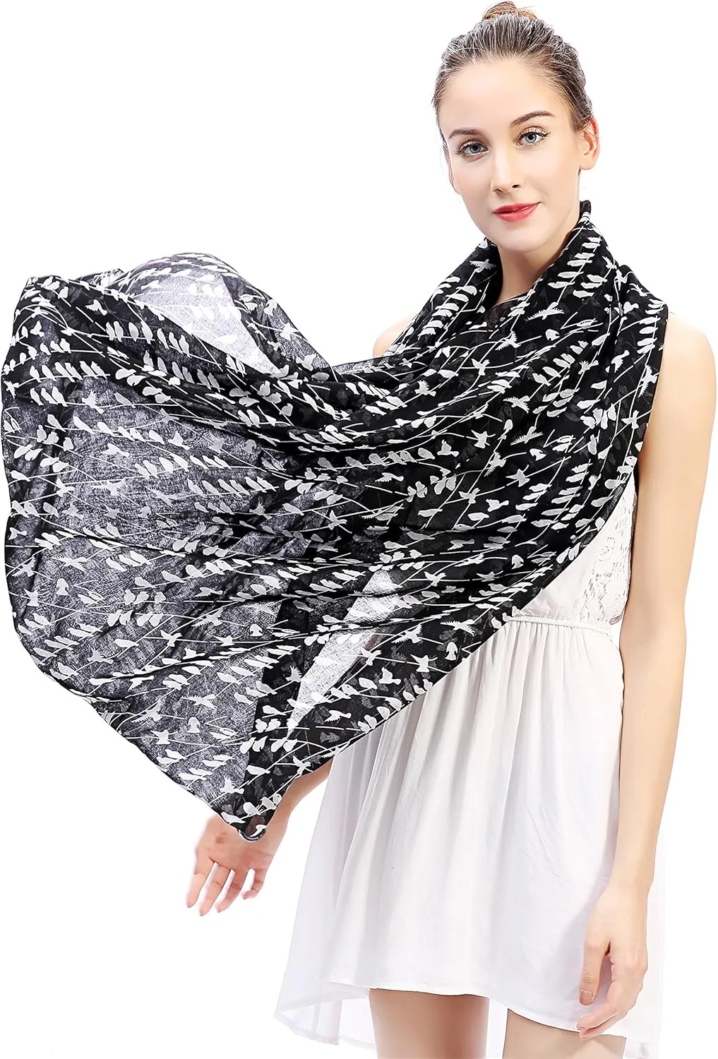 Lina & Lily Bird Print Women's Infinity Scarf Lightweight All Season