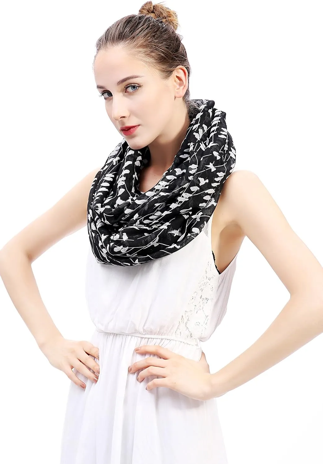 Lina & Lily Bird Print Women's Infinity Scarf Lightweight All Season