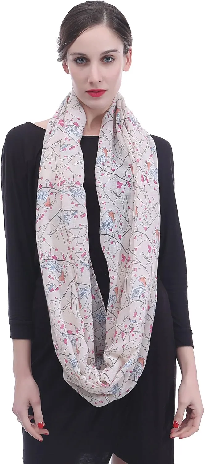 Lina & Lily Bird Print Women's Infinity Scarf Lightweight All Season