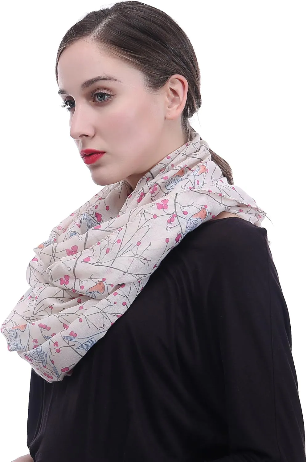 Lina & Lily Bird Print Women's Infinity Scarf Lightweight All Season