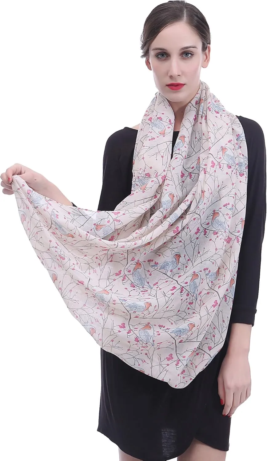 Lina & Lily Bird Print Women's Infinity Scarf Lightweight All Season