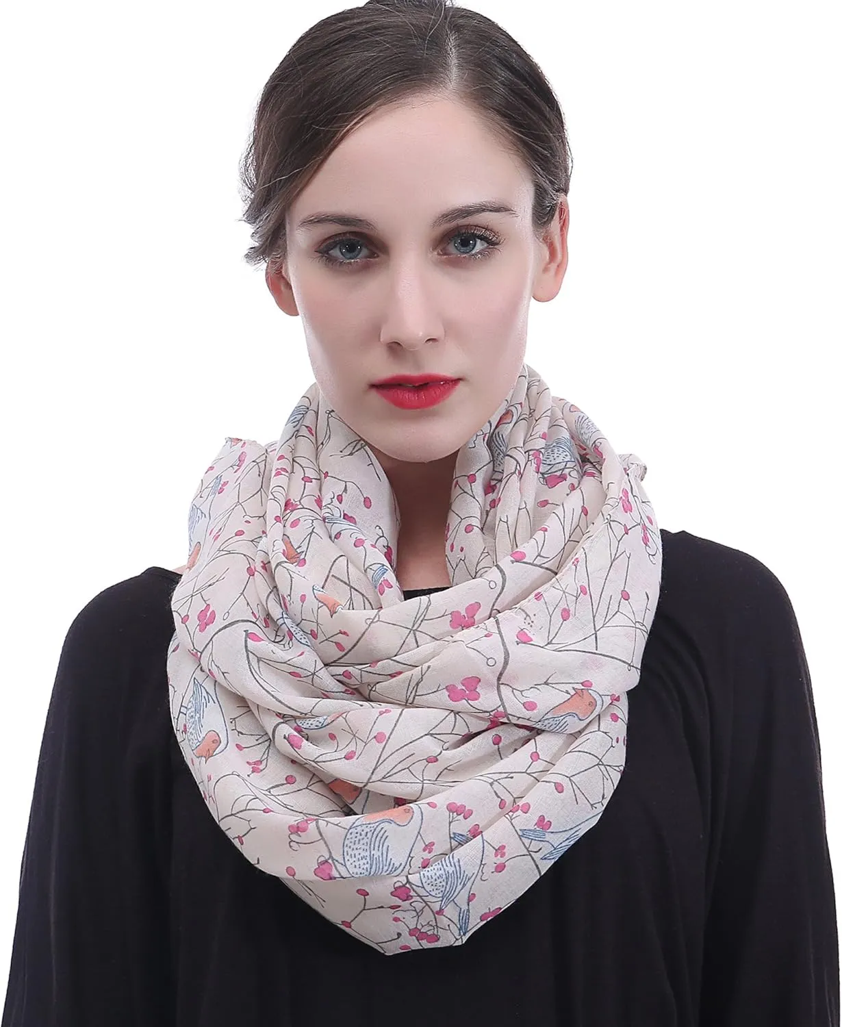 Lina & Lily Bird Print Women's Infinity Scarf Lightweight All Season