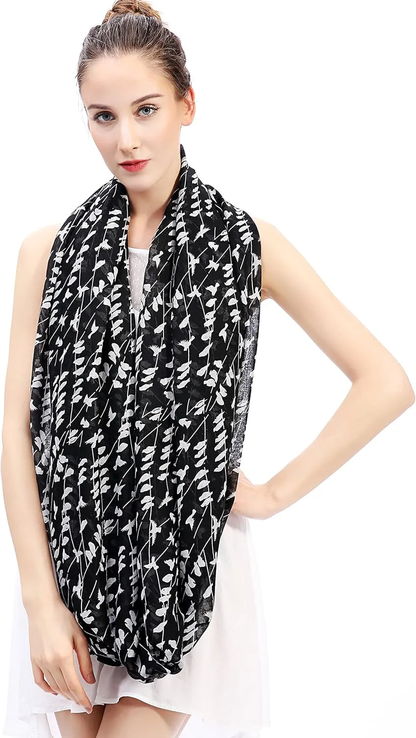 Lina & Lily Bird Print Women's Infinity Scarf Lightweight All Season